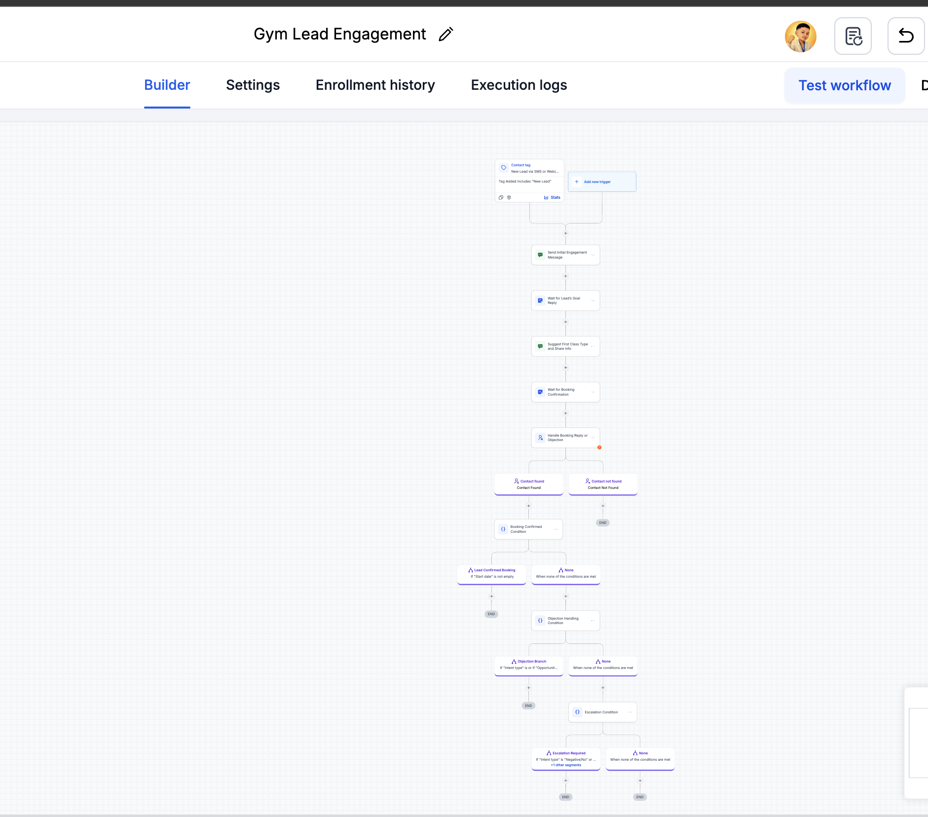 AI Gym Lead Engagement System workflow diagram